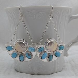 Sterling Silver, Turquoise & Freshwater Pearl Earrings